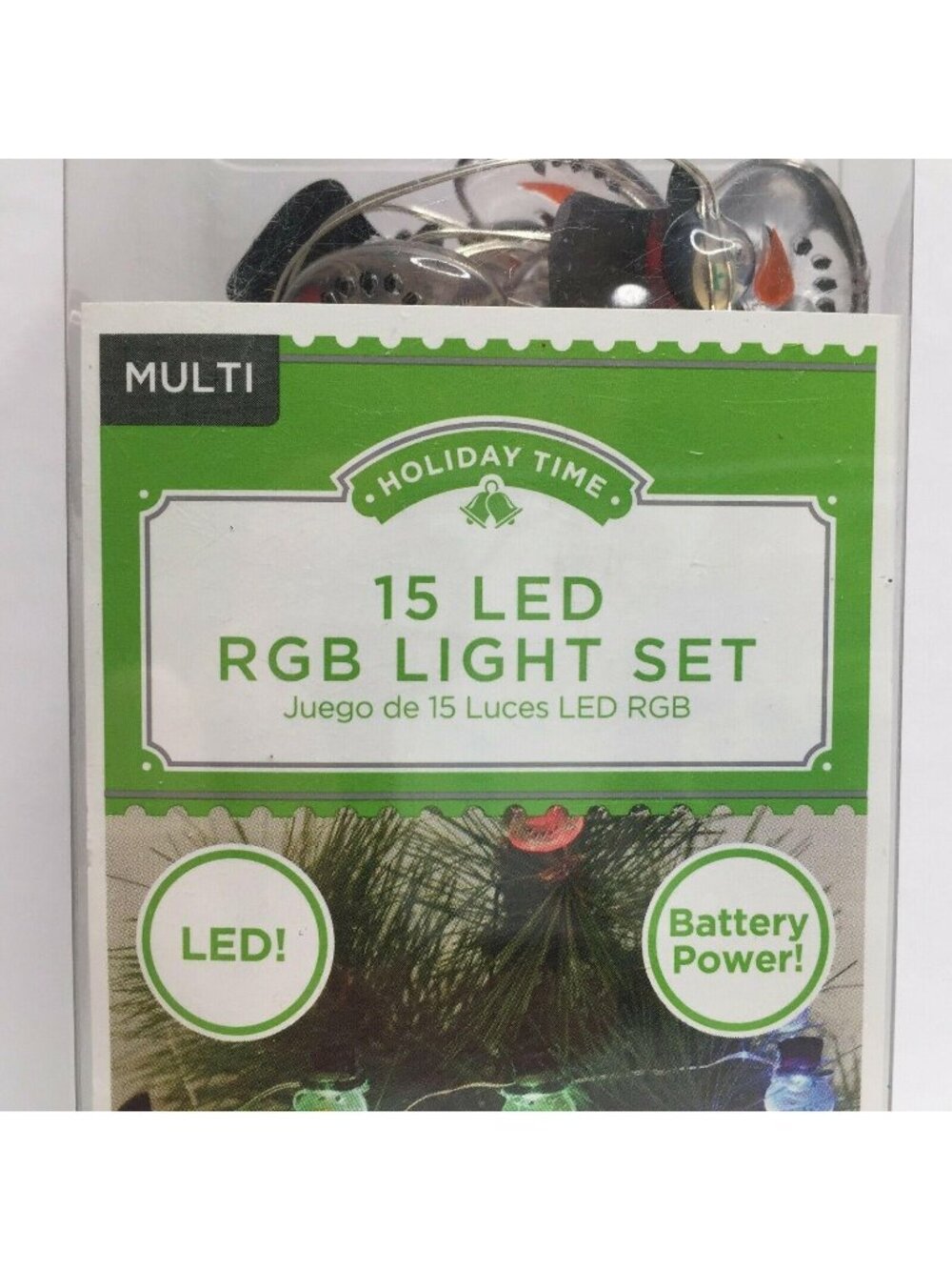 Holiday Time 15 LED RGB Light Set String Snowman Christmas Lights 5' Battery